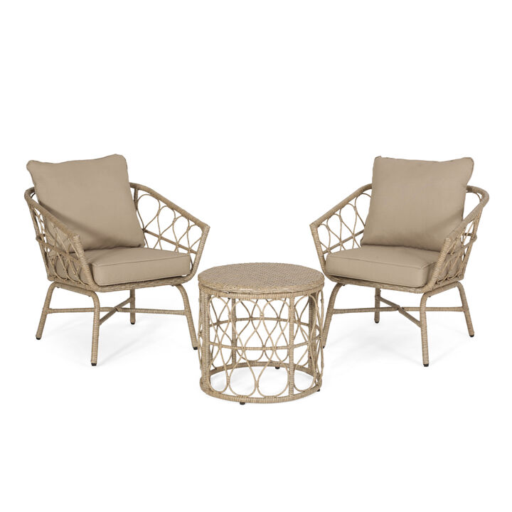 Merax 3 Pieces Outdoor PE Rattan Seating Chat Set