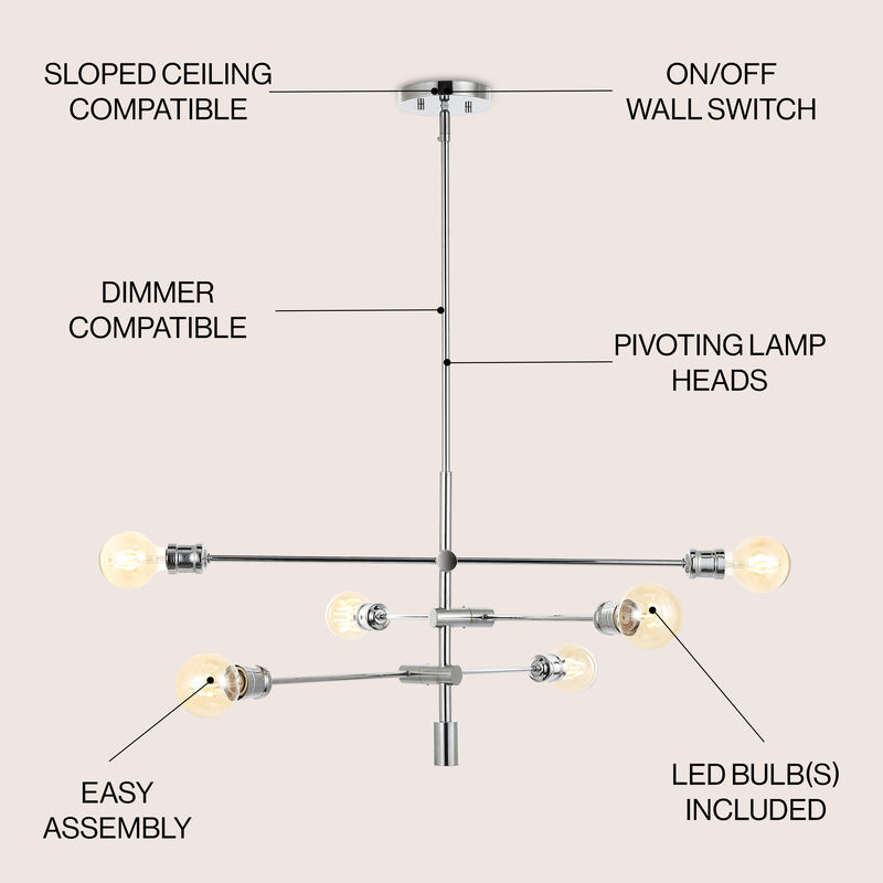 Atlas 6-Light Modern Vintage Iron Arm-Adjustable LED Chandelier