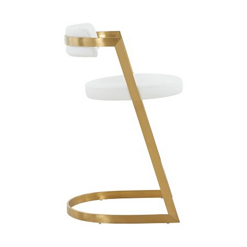 26 Inch Counter Stool, Gold Cantilever Base, White Vegan Leather-Benzara