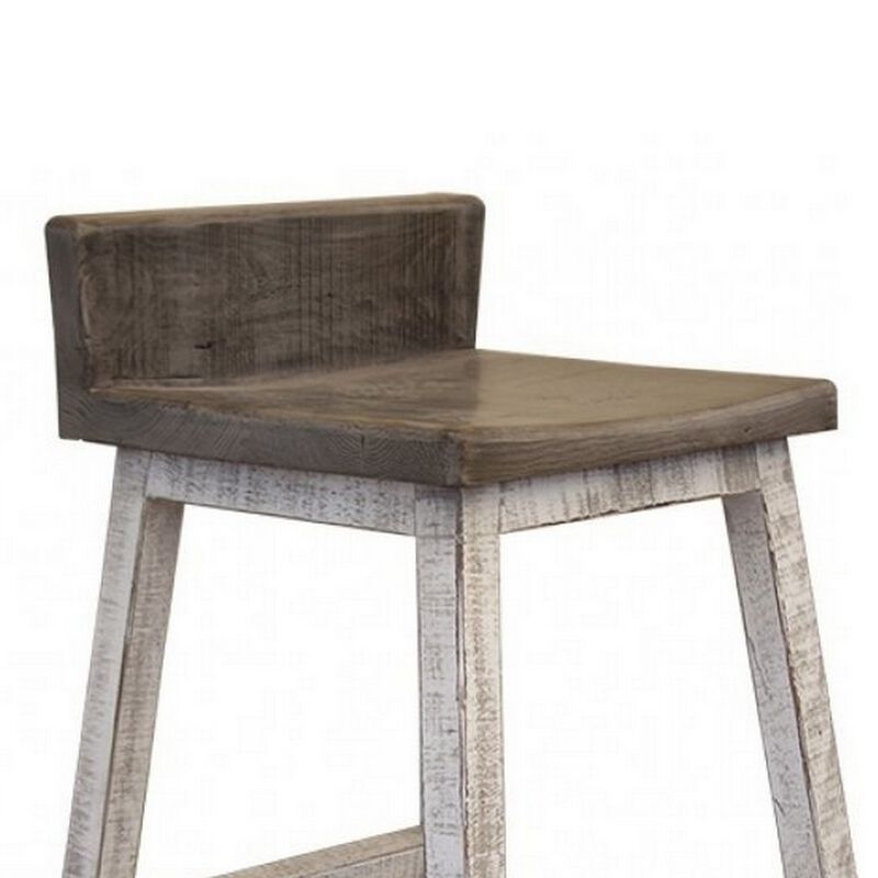 Suga 24 Inch Counter Height Stools, Set of 2, Farmhouse, Solid Pine Wood, Ivory, Gray - Benzara