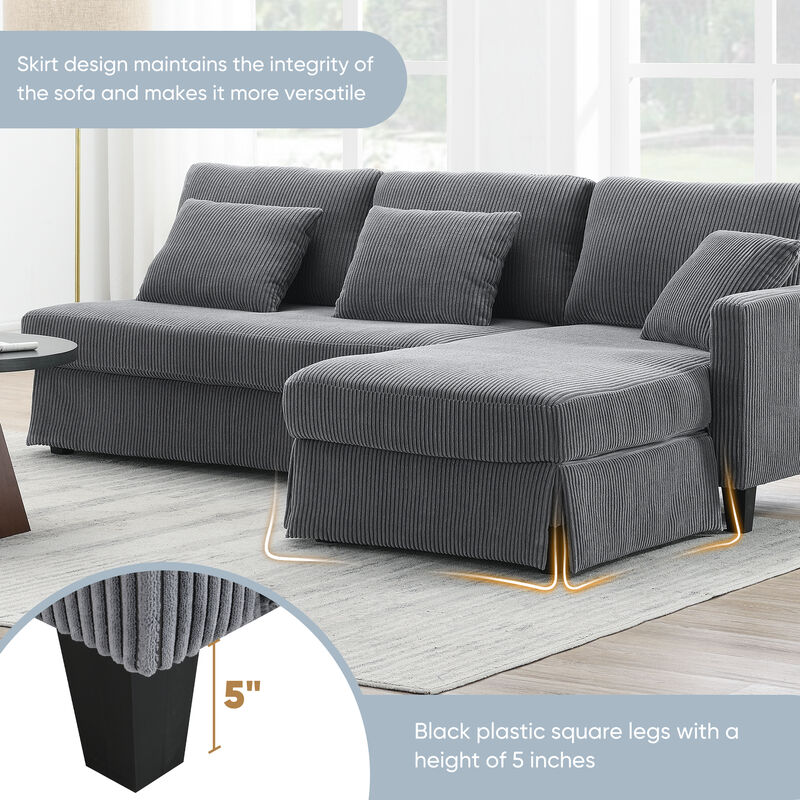 Merax Modern L-shaped Corduroy Sofa with Reversible Chaise