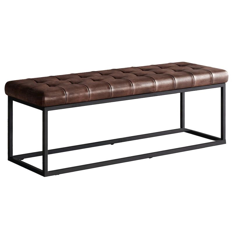 Jofran Global Archive 50 Genuine Distressed Leather Mid-Century Modern Ottoman Bench