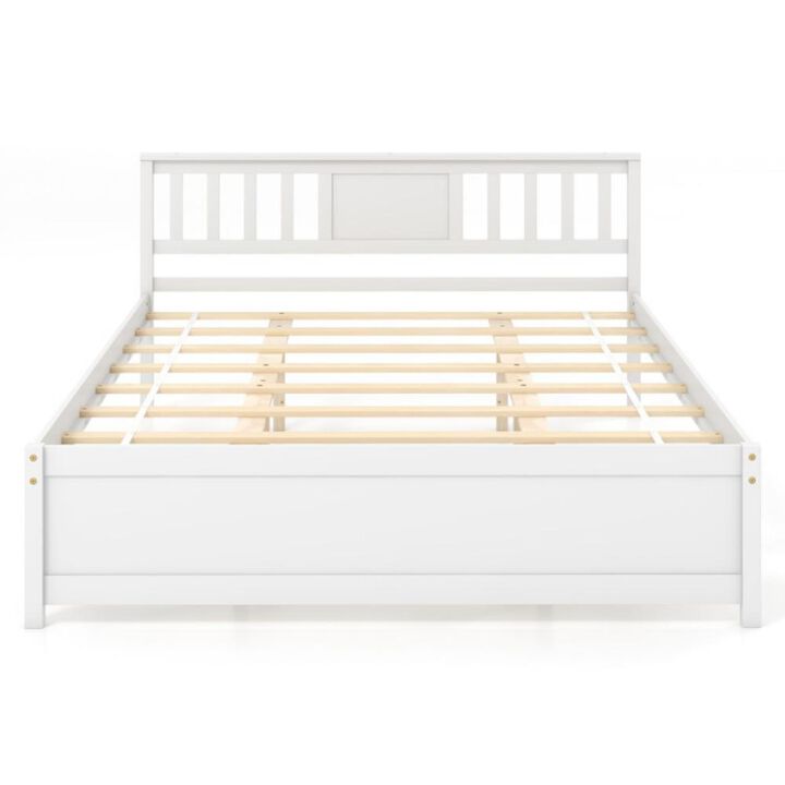 Queen Size Wooden Platform Bed with Headboard and Wood Slat Support For Bedroom Design