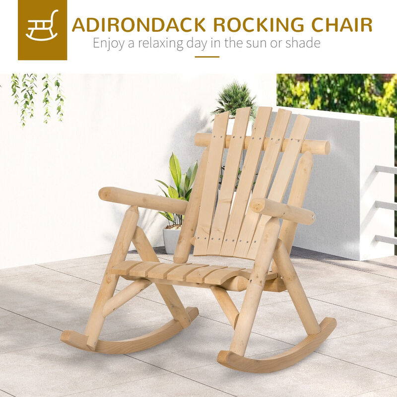 Natural Patio Rocker: Wooden Rustic Adirondack Log Chair