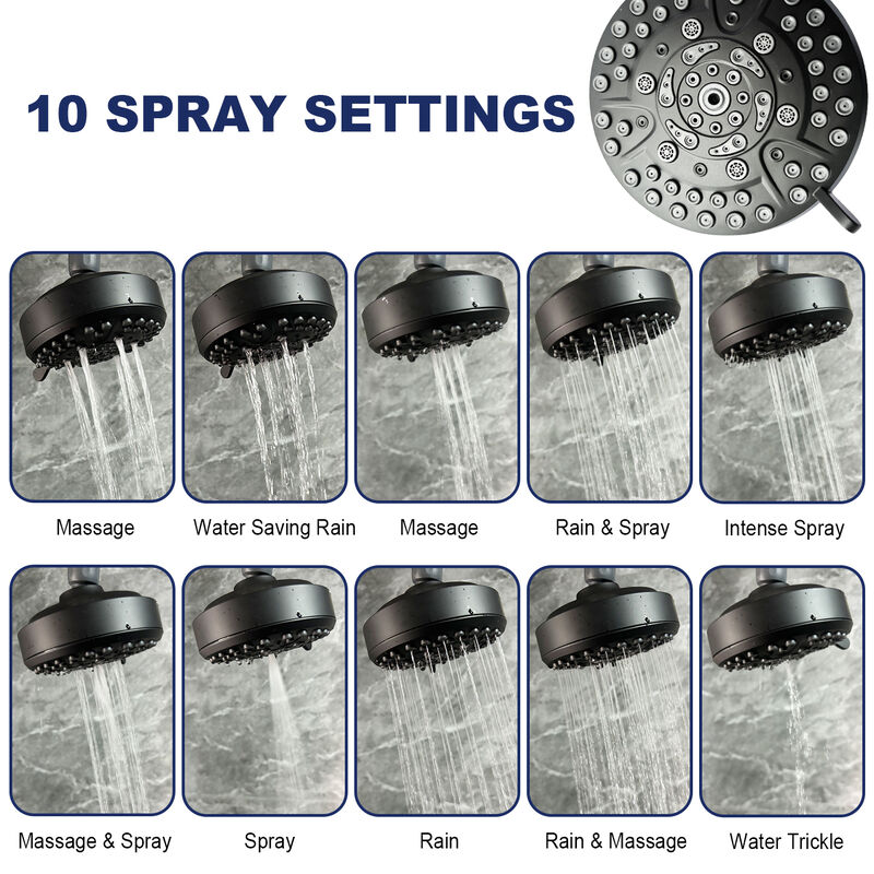 Bathroom Rainfall Shower Head, High-Pressure Design with 10 Spray Modes & Adjustable Swivel Joint