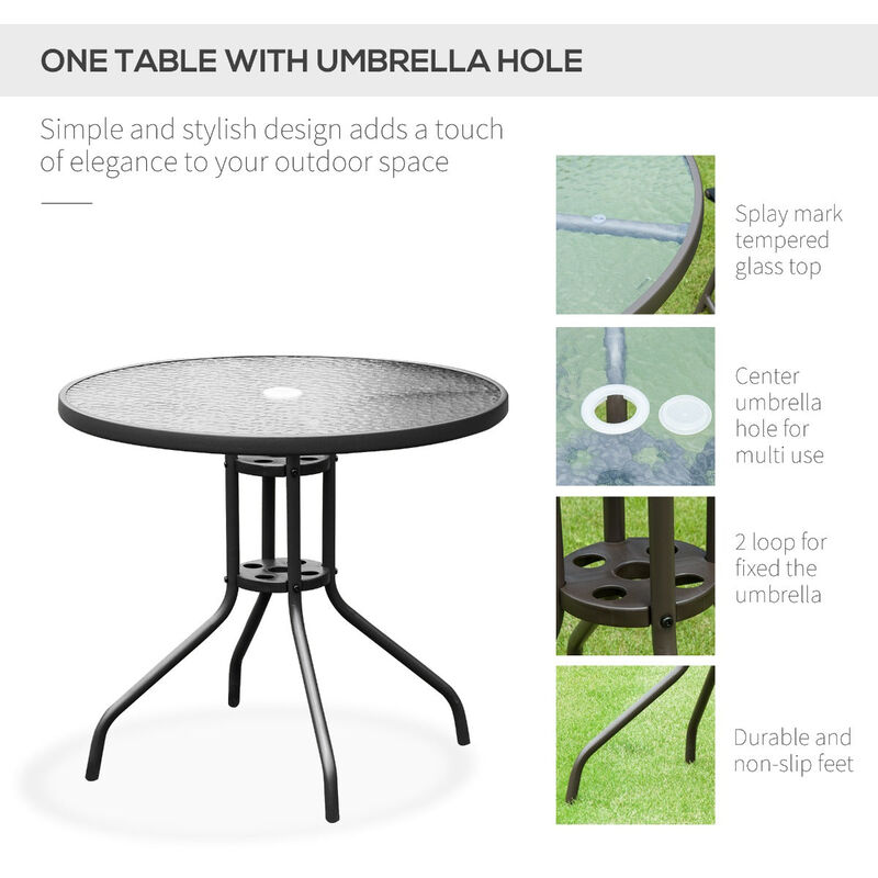 Black Outdoor Dining: 6-Piece Patio Set with Umbrella and Folding Chairs