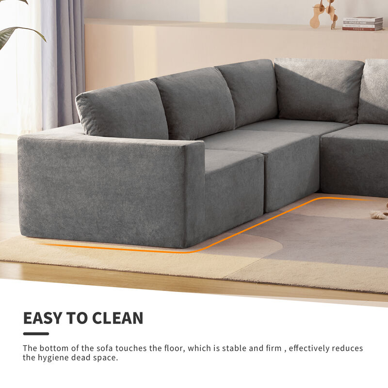 MONDAWE Modular 5 Pieces Free Combination L Shaped Sectional Sofa,Luxury Floor Couch Set,Upholstered Indoor Furniture,Foam-Filled Sleeper Sofa Bed