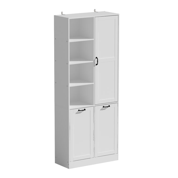 White Wood 31.5 in. W Buffet Kitchen Cabinet Storage Cabinet with Adjustable Shelves and Flip Storage for Garbage Bin