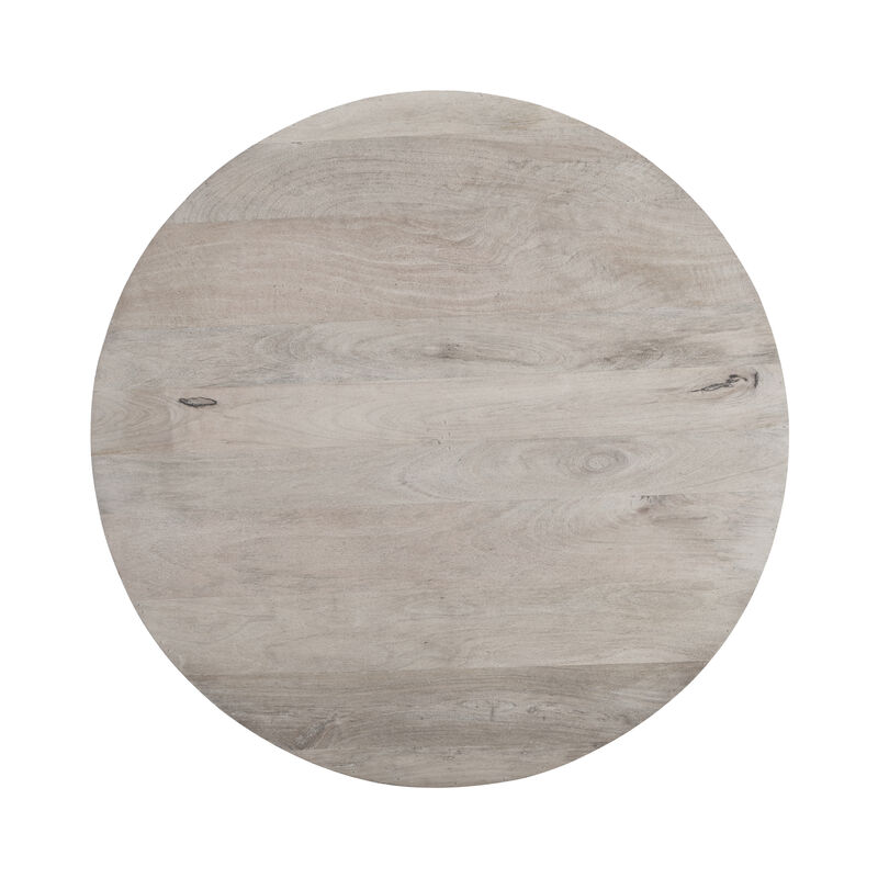 36 Inch Coffee Table, Handcrafted Drum Shape, Washed White Mango Wood