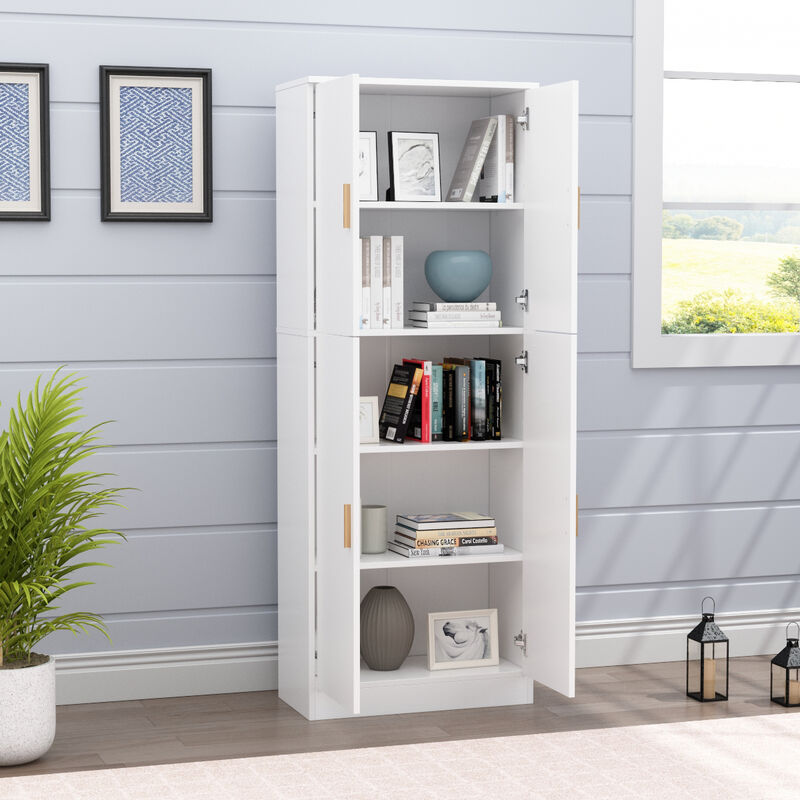 White Wooden Accent Bookcase, Sideboard, Storage Cabinet