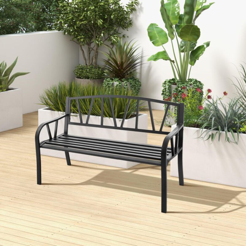 Hivvago Patio Garden Bench with Metal Frame and Slatted Seat-Black