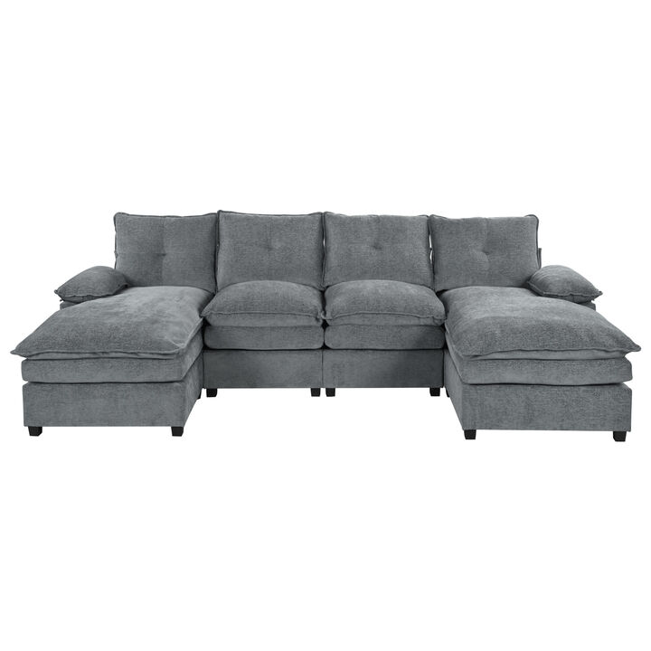 Merax U-Shaped Chenille Sectional Sofa with Adjustable Armrest Pillows