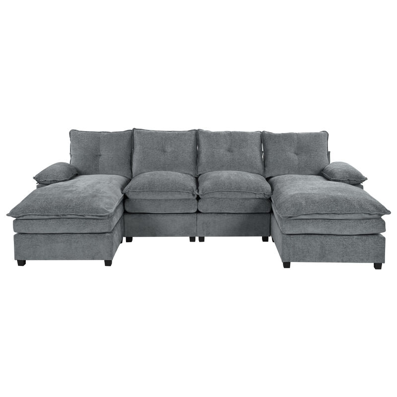 Merax U-Shaped Chenille Sectional Sofa with Adjustable Armrest Pillows