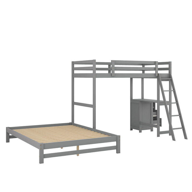 Merax Wood Bunk Bed with Desk and Three Drawers