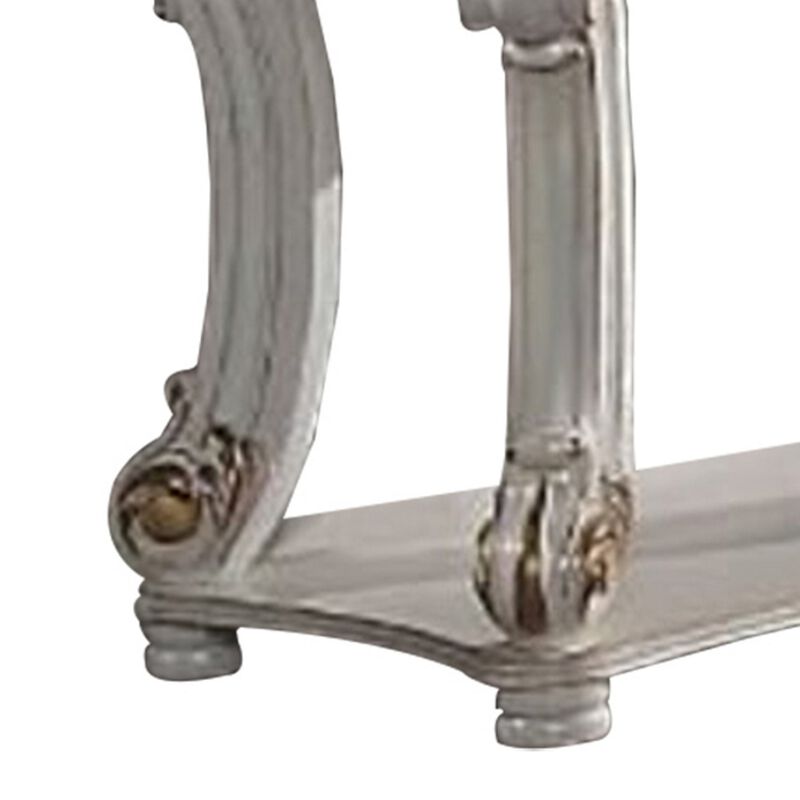 Jess 58 Inch Sofa Console Table, Classic Scrolled Legs, Brushed Gold, Shelf - Benzara
