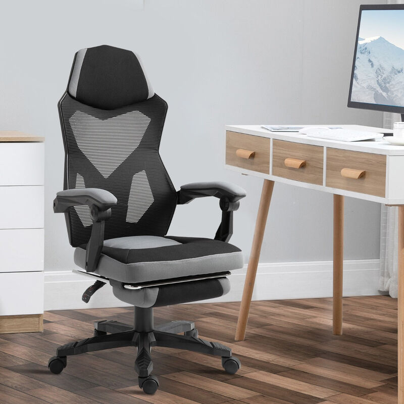 Grey Ergonomic Task Chair: Mesh Office Chair with Adjustable Footrest