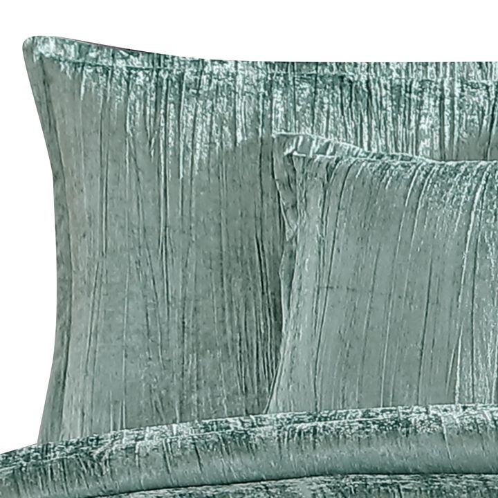 Jay 7 Piece King Comforter Set, Polyester Velvet Deluxe Texture, Green-Benzara