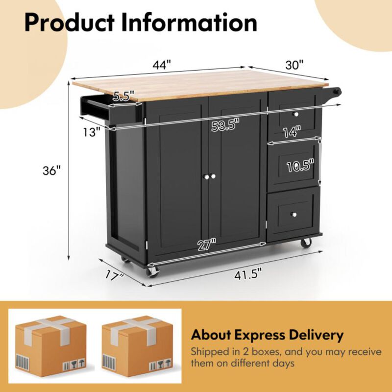 Hivvago Kitchen Island Trolley Cart Wood with Drop-Leaf Tabletop and Storage Cabinet