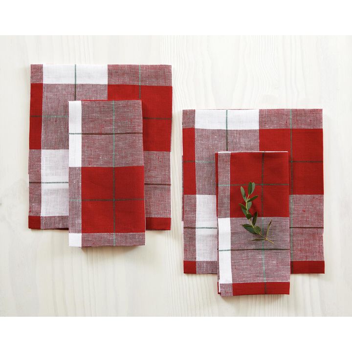 Solino Home 100% Pure Linen Cloth Napkins 20 x 20 Inch Set of 4 Dinner Napkins | Very Merry Plaid