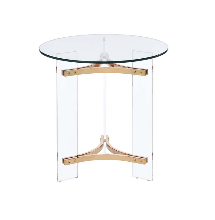 24"" Gold And Clear Glass And Metal Round End Table