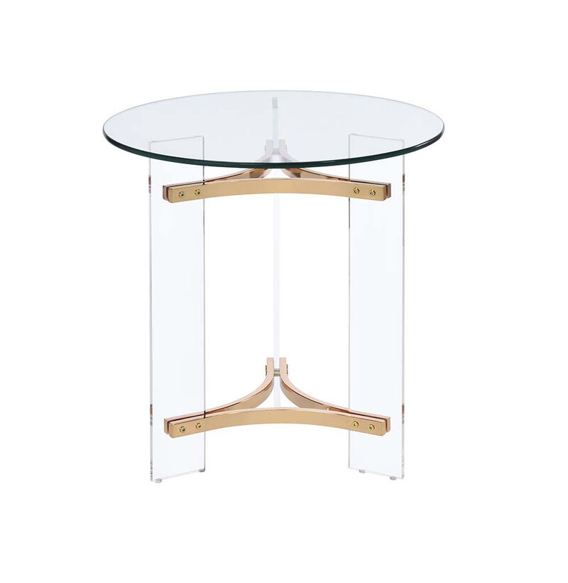 24"" Gold And Clear Glass And Metal Round End Table
