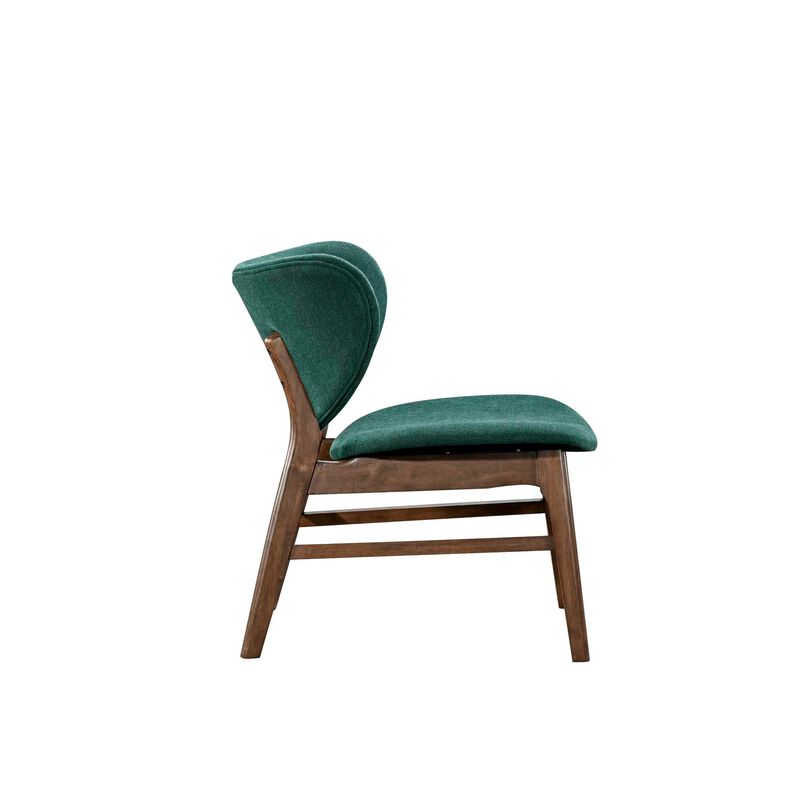 Isina Dining Side Chair, Rich Green Polyester, Walnut Brown Solid Wood - Benzara