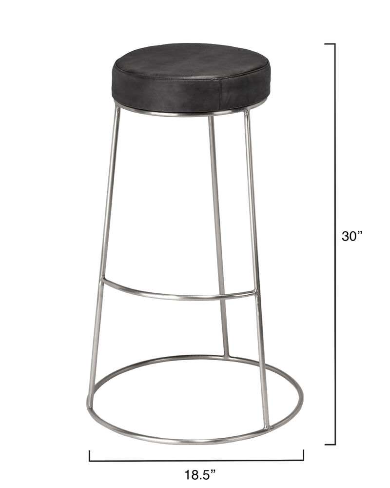 Henry Round Black Leather Bar Stool