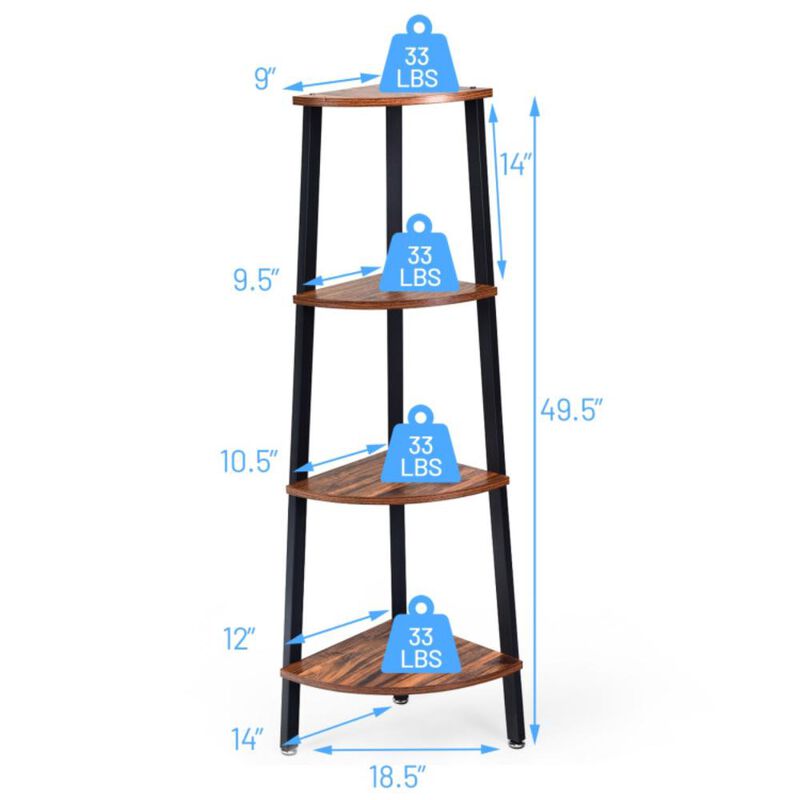 Hivvago 4-Tier Corner Shelf Metal Storage Rack Domestic Bookcase-Black
