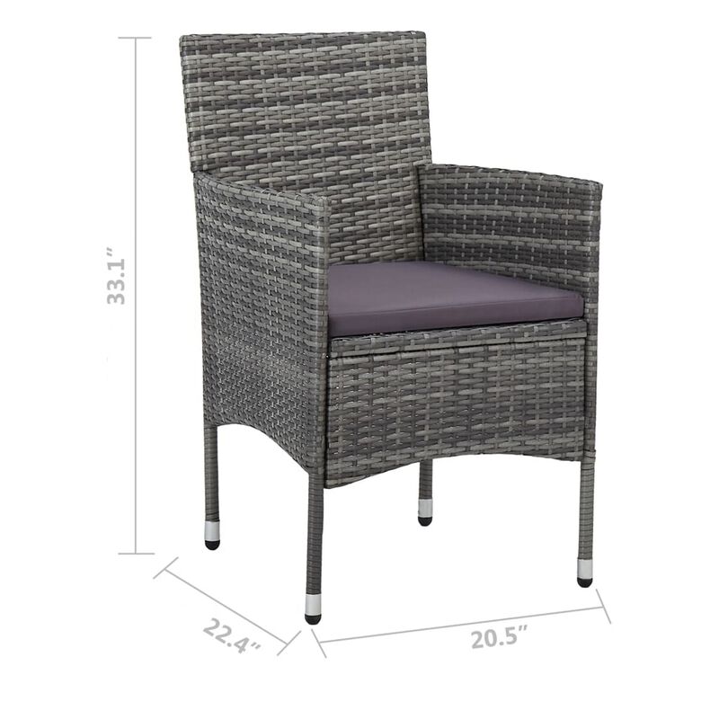 Gil Outdoor Dining Chair Set of 2, Gray Cushions and Poly Rattan - Benzara