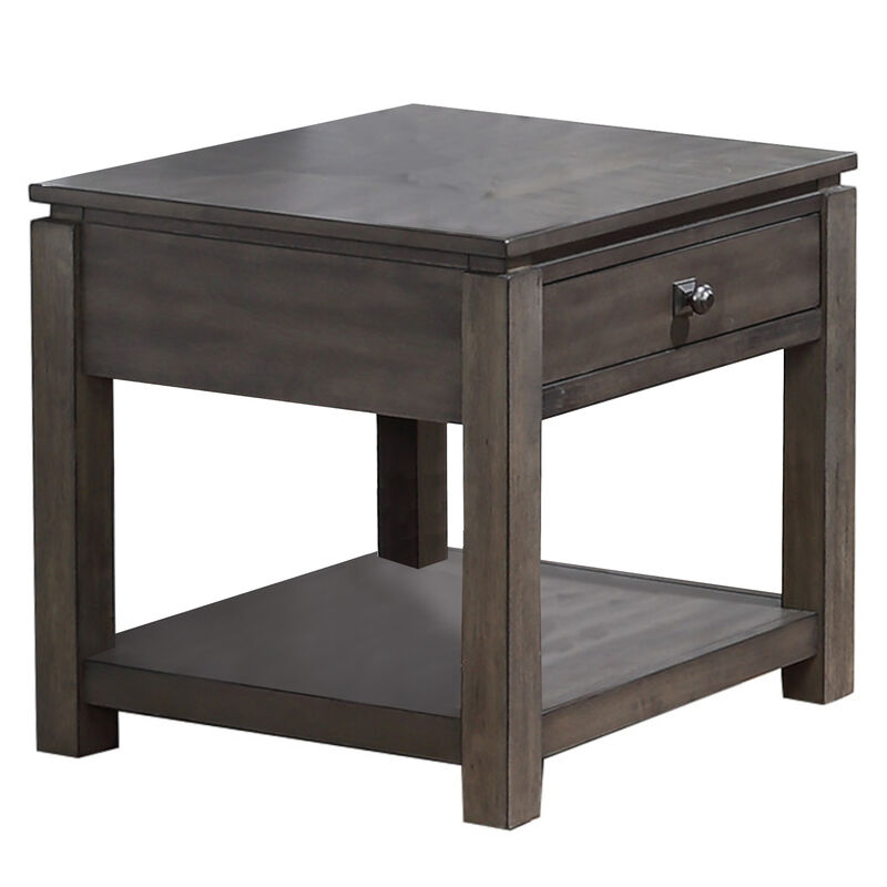 Shades of Sand 24 in. Weathered Grey Square Solid Wood End Table with 1 Drawer