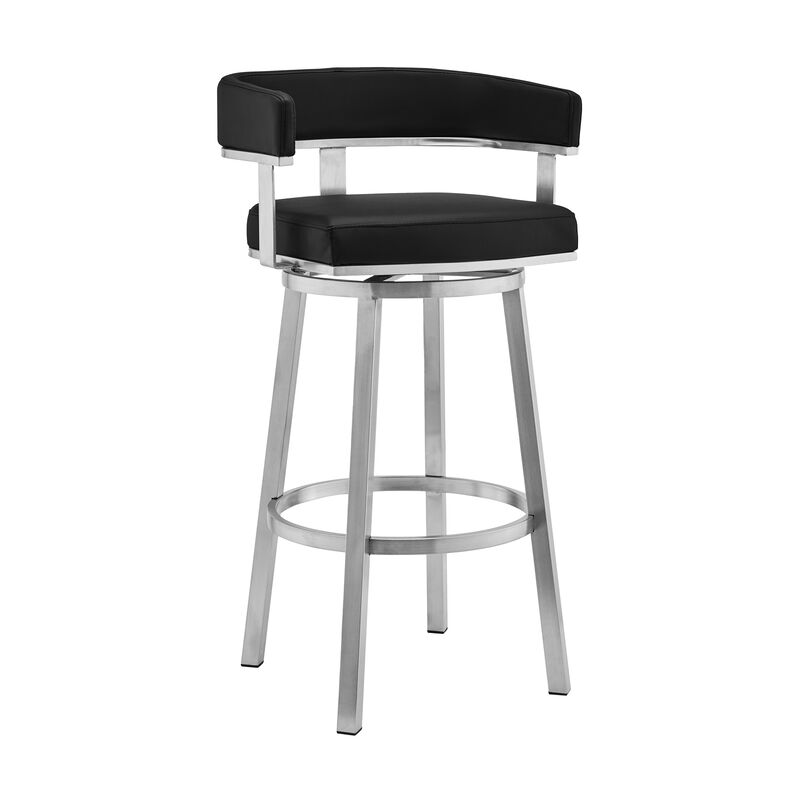 Cohen Bar Height Swivel Bar Stool in Silver Finish with White Faux Leather
