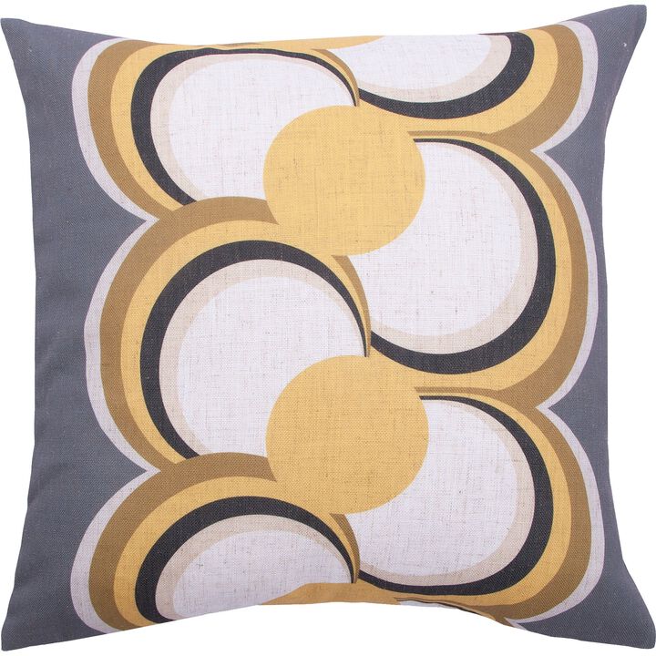 20" Yellow and White Geometric Circles Printed Square Throw Pillow