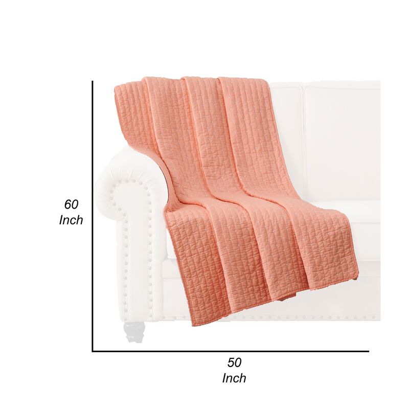 Xumi 50 x 60 Inch Quilted Throw Blanket, Channel Details, Coral Pink - Benzara