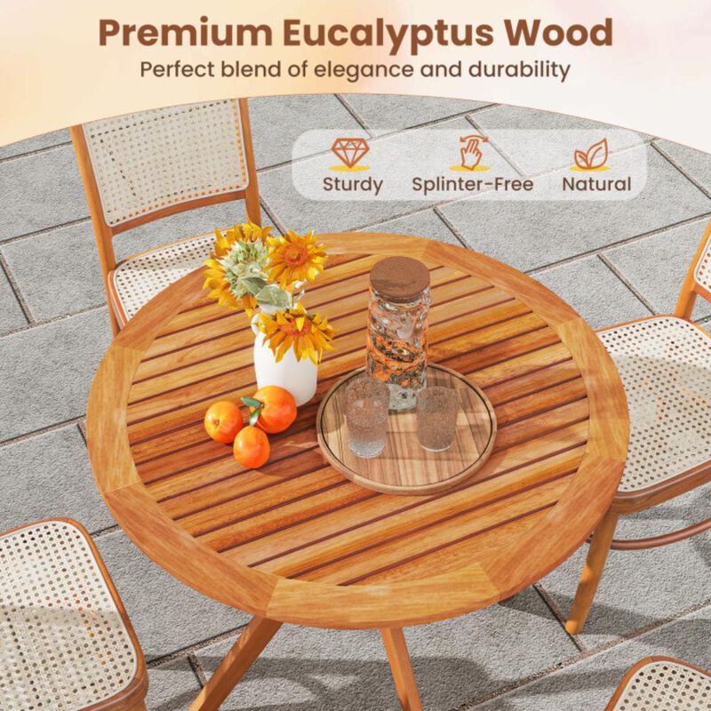 Hivvago 35.5 Inch Patio Wood Dining Table with Slatted Tabletop and Curved Legs