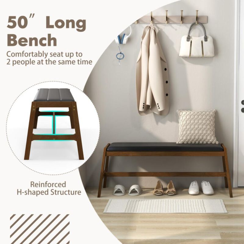 Hivvago 50 Inch Long Solid Wood Dining Bench Upholstered Table Bench with Faux Leather Padded Seat