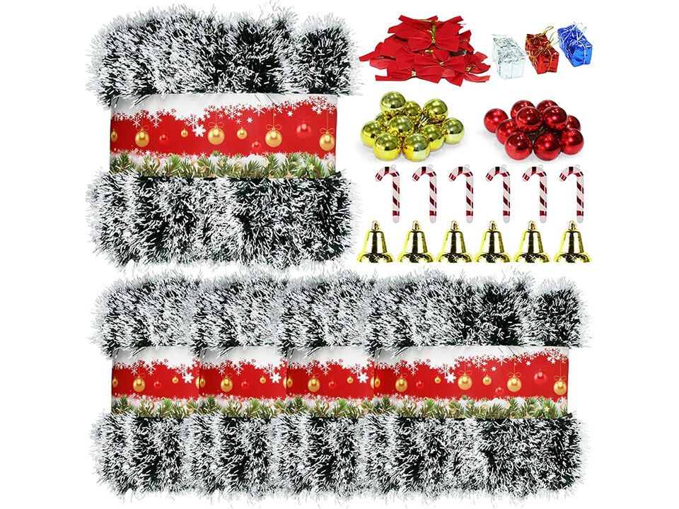 5 Pack 250Ft Christmas Decoration Garland, Greenery Garland with Snow