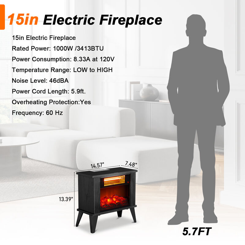 1000W Portable Electric Fireplace Stove with Overheat Protection for Home and Office