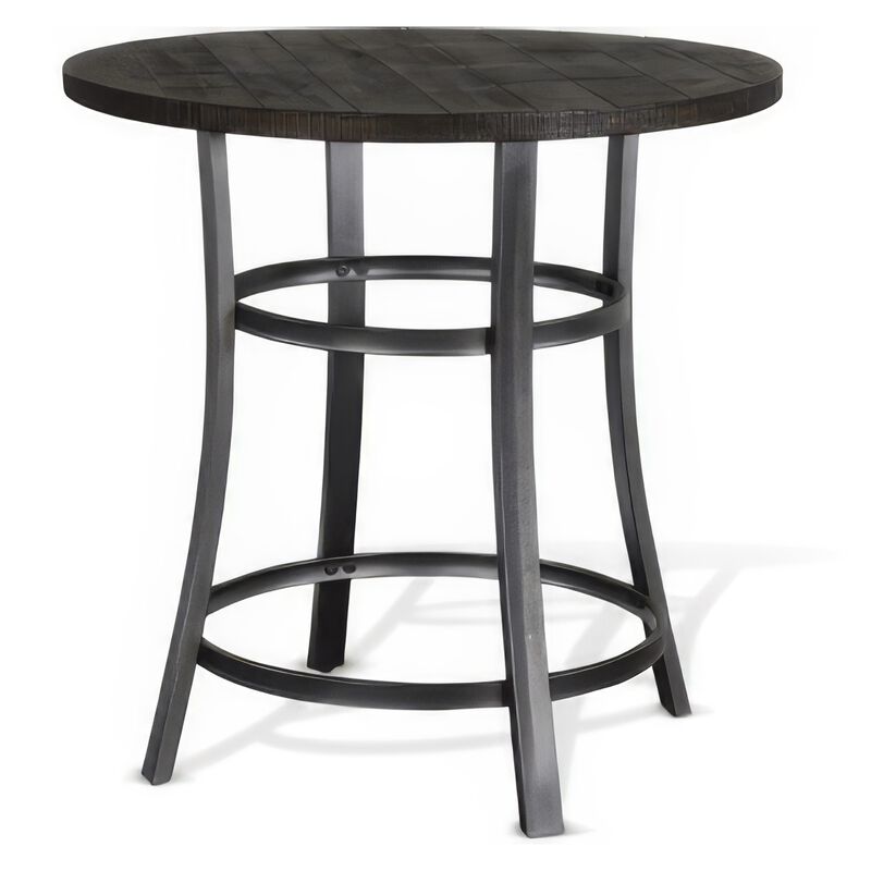 Flint Counter Height Table Round 36 Inch, Dark Brown Mahogany w Metal - Benzara