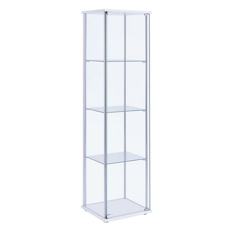 Glass and Metal Curio Cabinet with 4 Shelves, Clear and White-Benzara