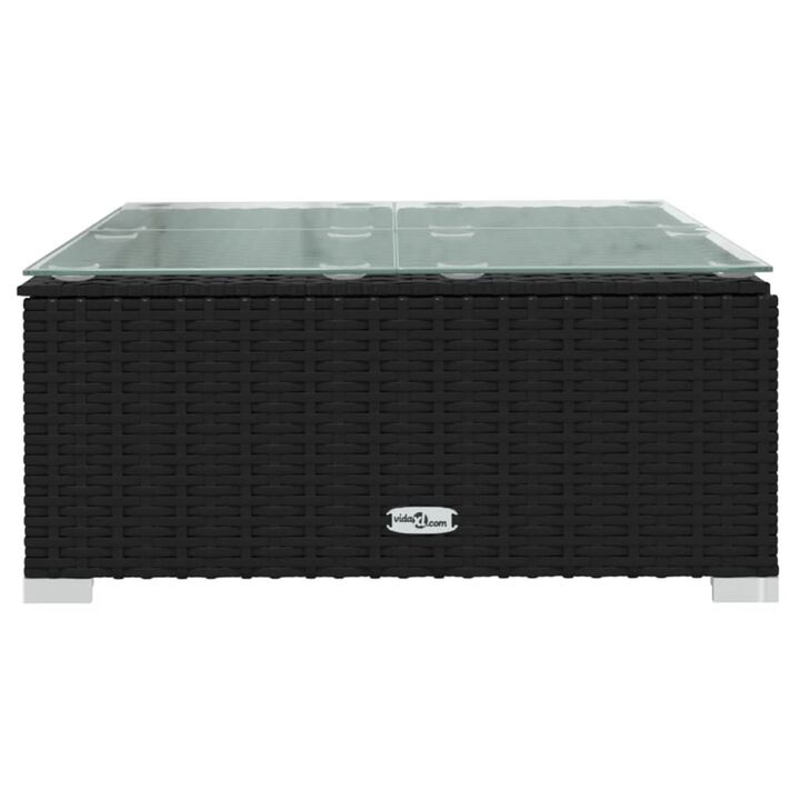 vidaXL Patio Coffee Table Black 23.6"x23.6"x11.8" Poly Rattan and Glass