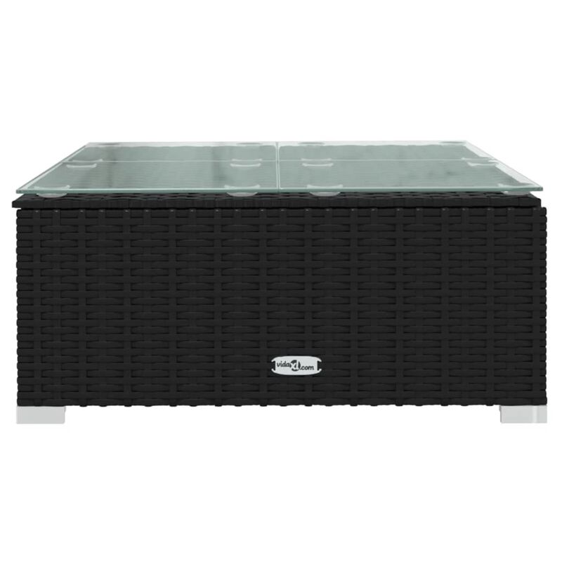 vidaXL Patio Coffee Table Black 23.6"x23.6"x11.8" Poly Rattan and Glass