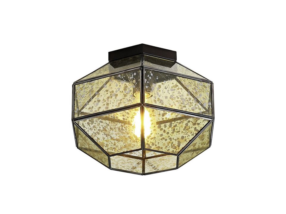 Evelyn 1-Light Vintage Farmhouse Iron/Glass LED Flush Mount