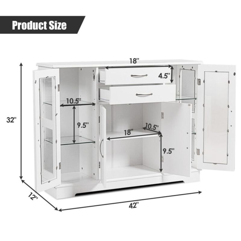 Hivvago Sideboard Buffet Server Storage Cabinet with 2 Drawers and Glass Doors