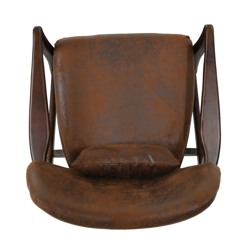 Keya Accent Chair, Dark Brown Microfiber, Button Tufted Back, Accent Pillow - Benzara