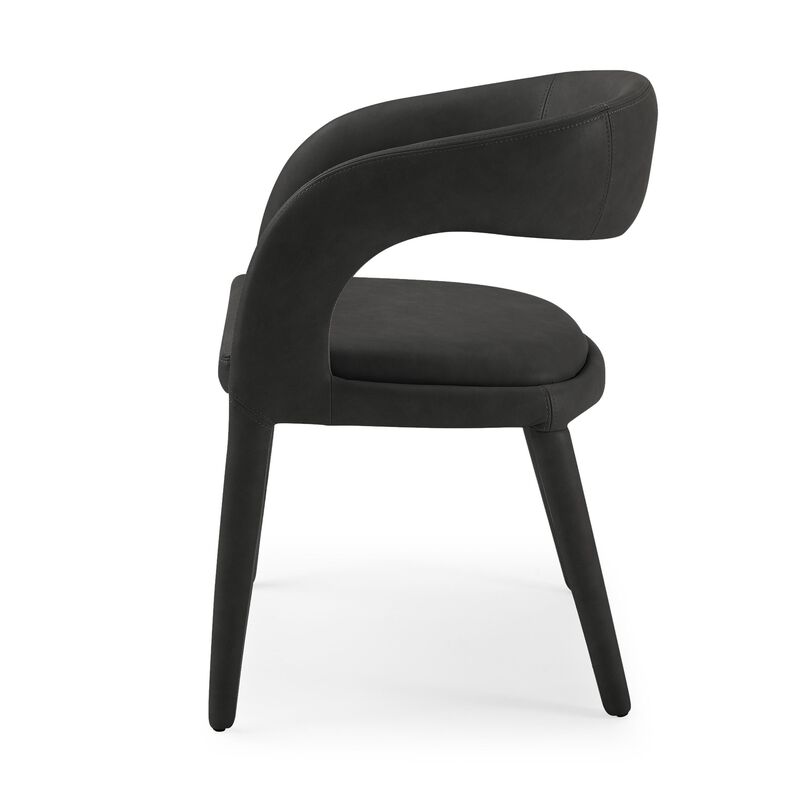 Cid Taya 24 Inch Dining Chair, Open Back, Cushioned Black Faux Leather - Benzara