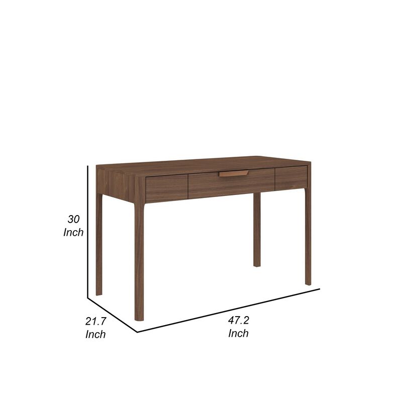 Gemni 47 Inch Office Desk, 1 Drawer, Rectangular, Walnut Brown Wood Finish - Benzara