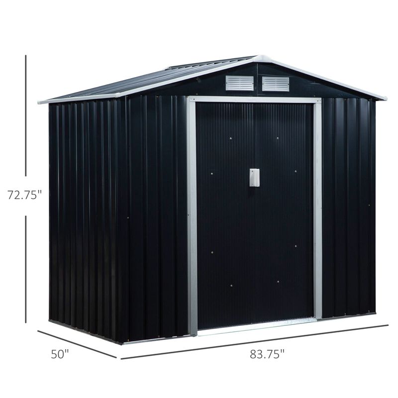 Dark Gray Outdoor Organizer: 7'x4' Metal Garden Shed with Ventilation
