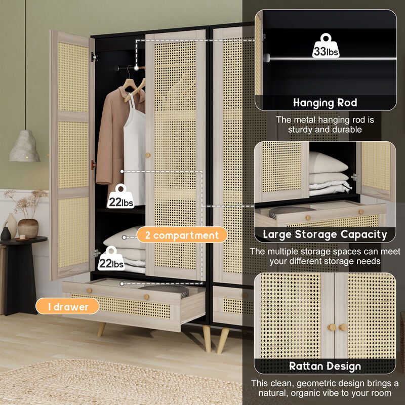 Merax Boho Armoire Wardrobe Closet Clothes Storage Cabinet