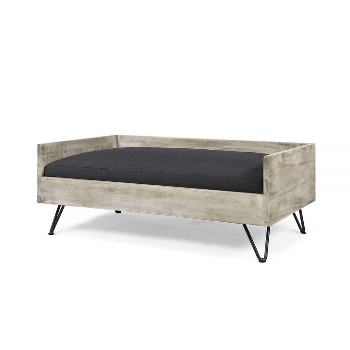 Paulo Dog Pet Bed, Gray Fabric Soft Cushioning, Taupe Gray, 30 Inch - Benzara