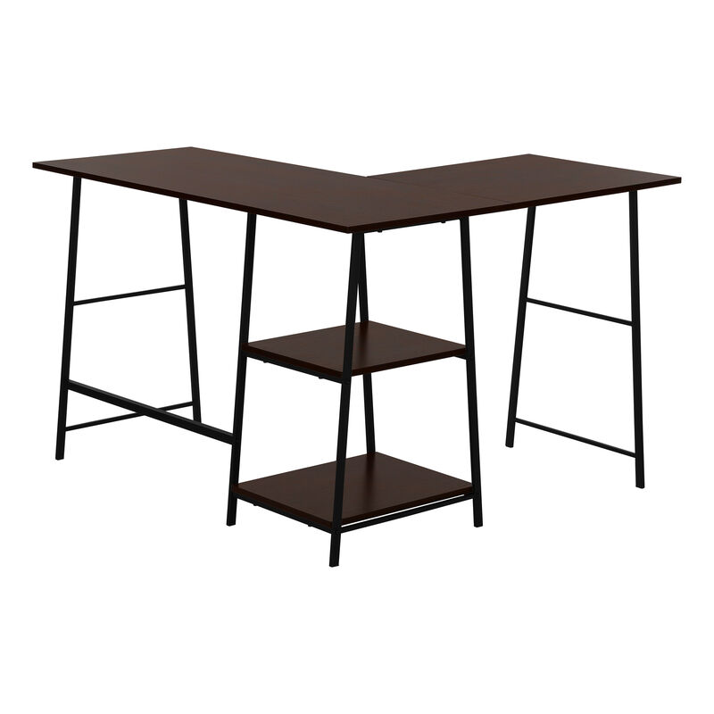 Monarch Specialties I 7590 Computer Desk, Home Office, Corner, Storage Shelves, 48"L, L Shape, Work, Laptop, Metal, Laminate, Brown, Black, Contemporary, Modern
